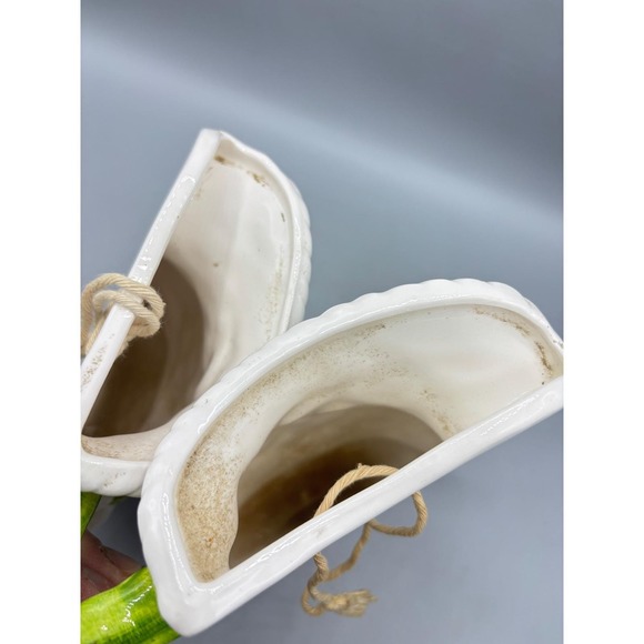 Vtg Lefton Ceramic Wall Pocket Pair Pitcher Basin Basketweave Daisy Decor - Picture 4 of 6